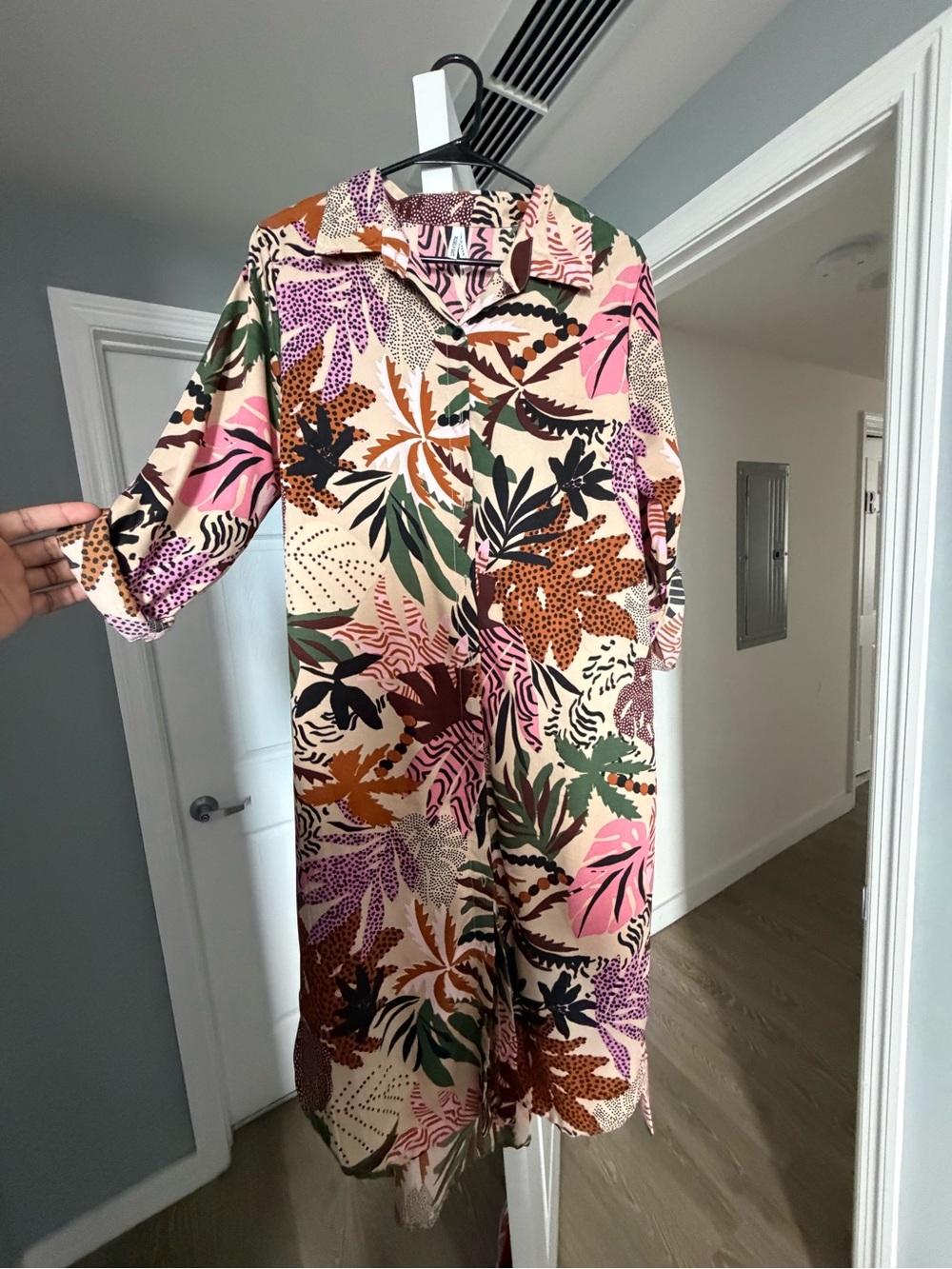 Tropical Midi Shirt Dress in Pink & Green